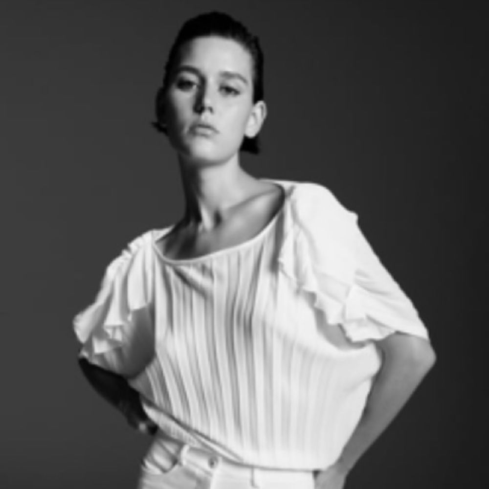 Zara Crop White Ruffle Drop Sleeve Pleated Soft Girl Top Blouse Size S